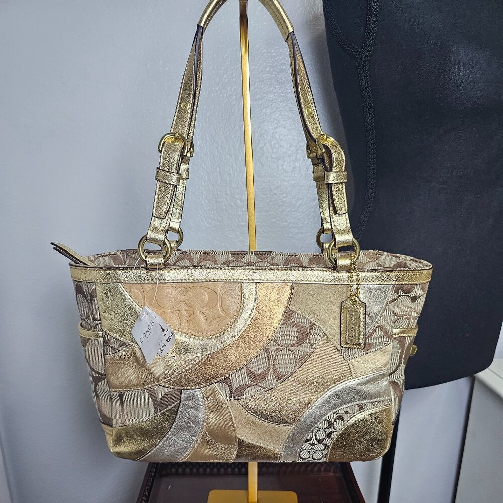 NEW Coach Y2K Gold Metallic Mosaic Patchwork Shoulder Bag Tote Purse - Picture 2 of 7
